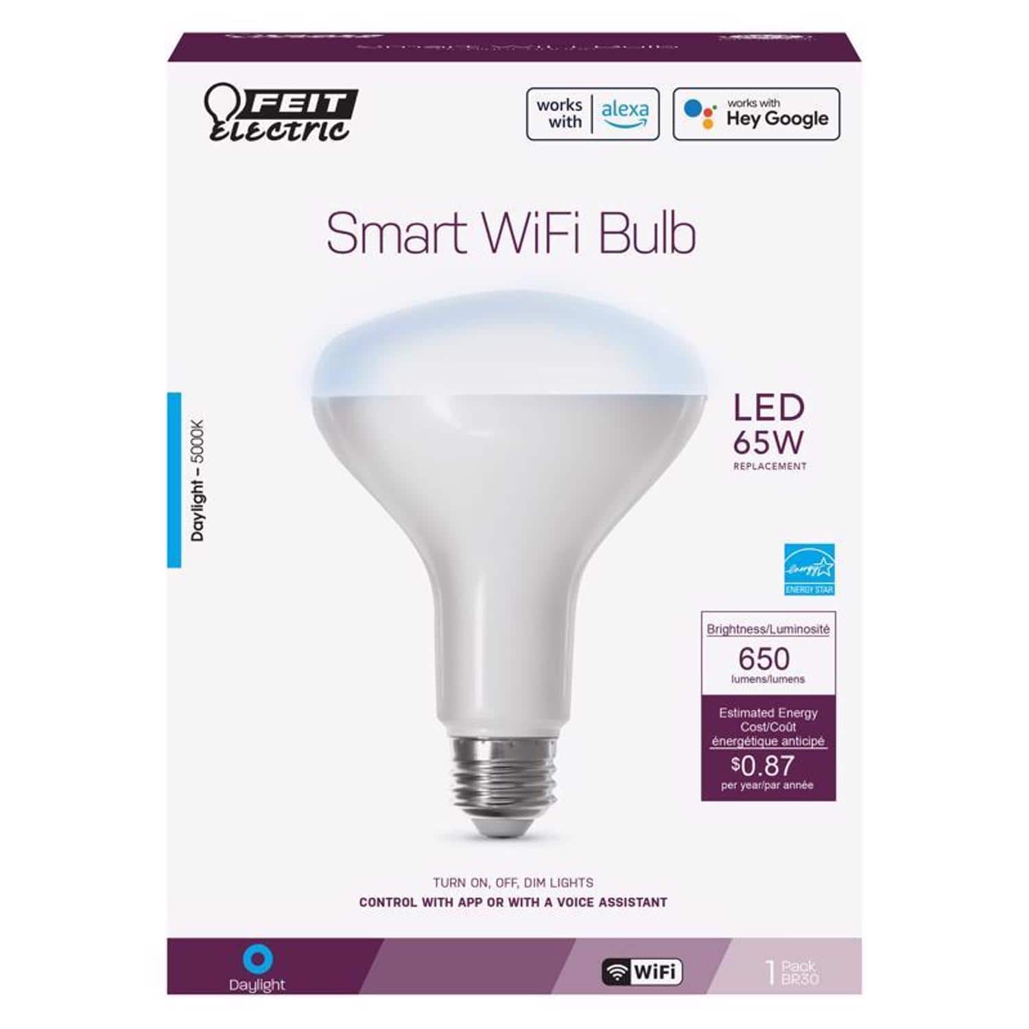 FEIT ELECTRIC - Feit Smart Home BR30 E26 (Medium) Smart-Enabled LED Bulb Daylight 65 Watt Equivalence 1 pk