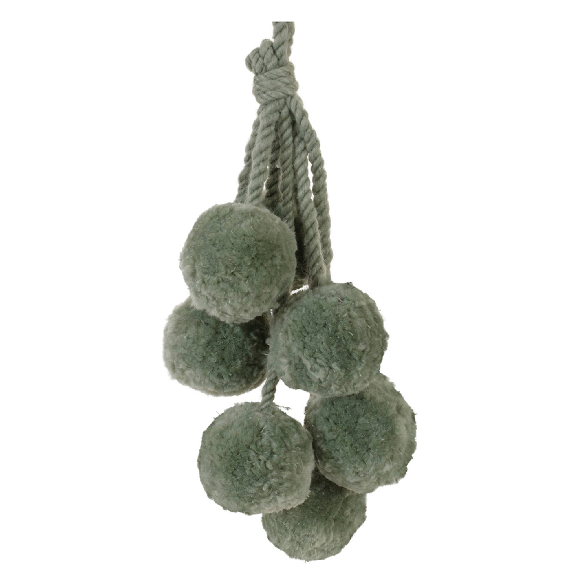 Front. BreeBe - Sage Green Pom Pom Cluster Drop Ornament (Set of 4) - Green.