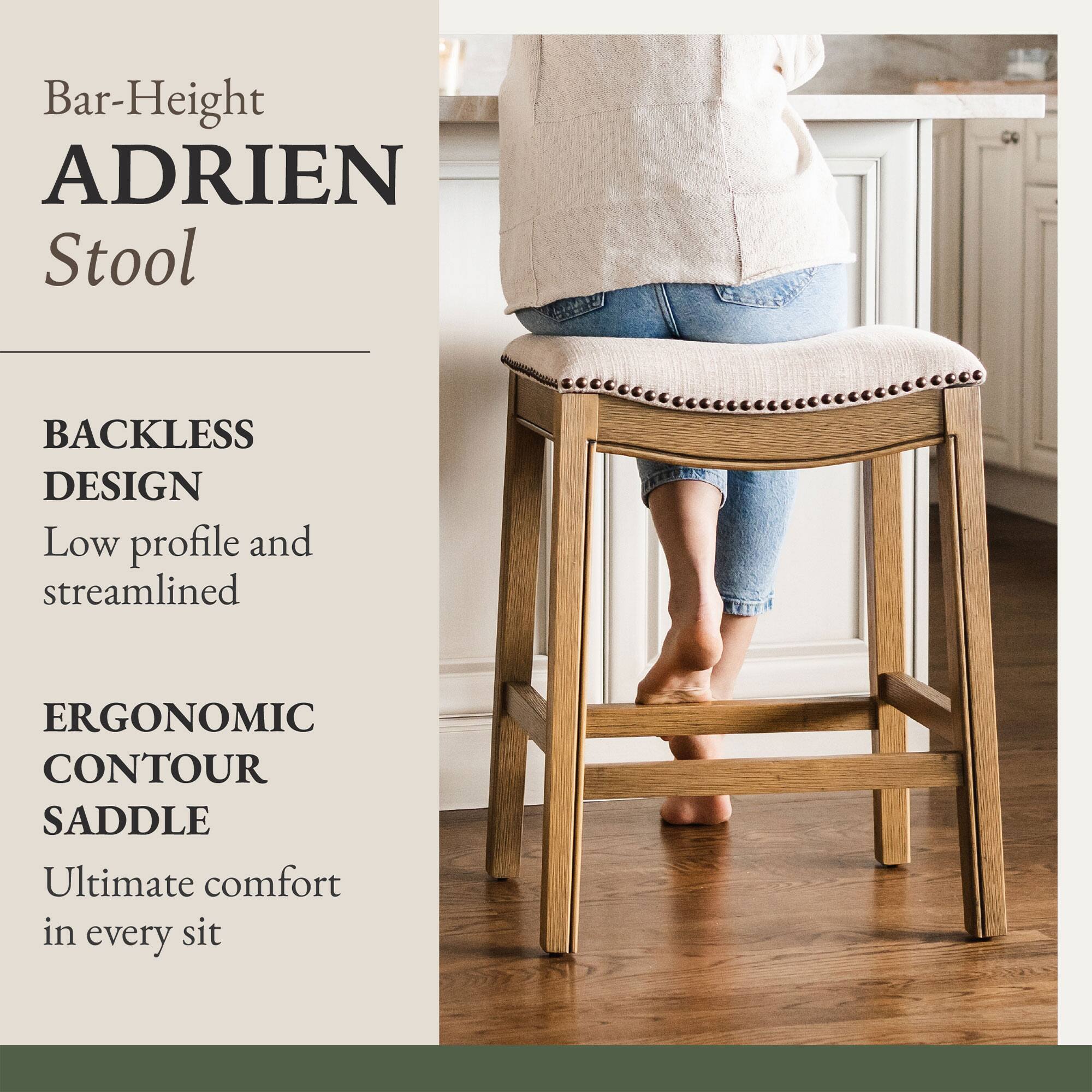 Bar-Height ADRIEN Stool

BACKLESS DESIGN  
Low profile and streamlined

ERGONOMIC CONTOUR SADDLE  
Ultimate comfort in every sit