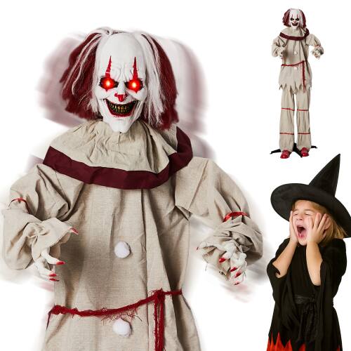 Front. Winado - 5.7FT Halloween Horror Clown with Light Eyes, Moveable Arms Prop for Indoor Outdoor Holiday Party Garden Decorations - Red & White.