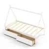 Front. Costway - Twin Size Wooden House Bed with 2 Drawers Roof Storage for Boys & Girls - White.
