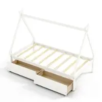 Costway Twin Size Wooden House Bed with 2 Drawers Roof Storage for Boys & Girls - White - Front_Zoom