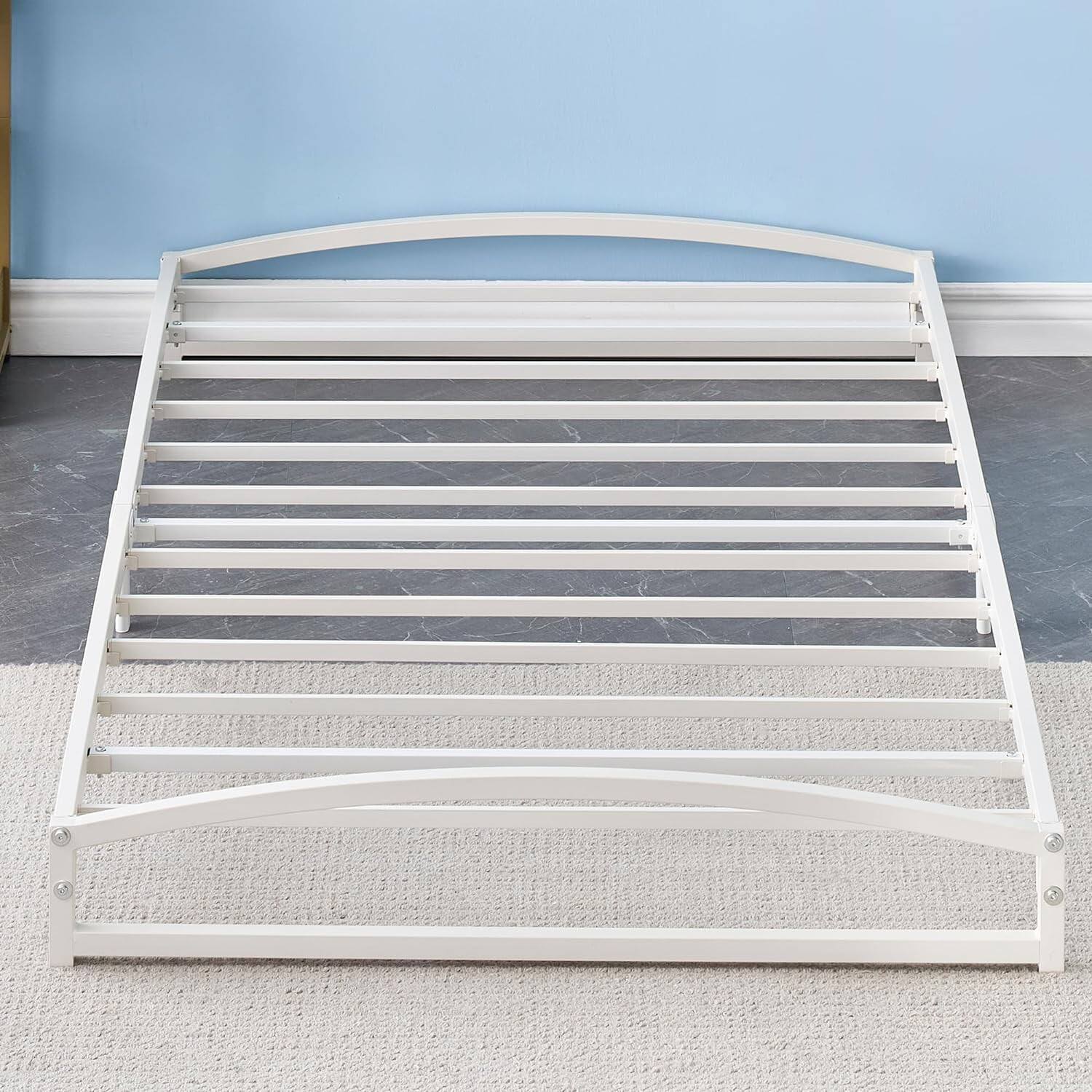 Left. GARVEE - 6 Inch Twin Metal Platform Bed Frame, Arch Design, White – Low Profile & Sturdy Support - White.