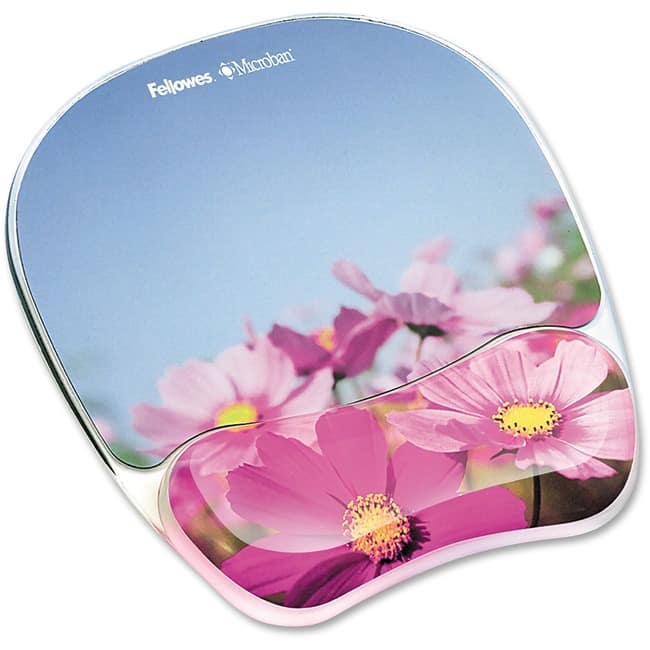 Fellowes - PHOTO GEL MOUSE PAD AND WRIST REST W/MICROBAN-PINK FLOWERS - Multicolor