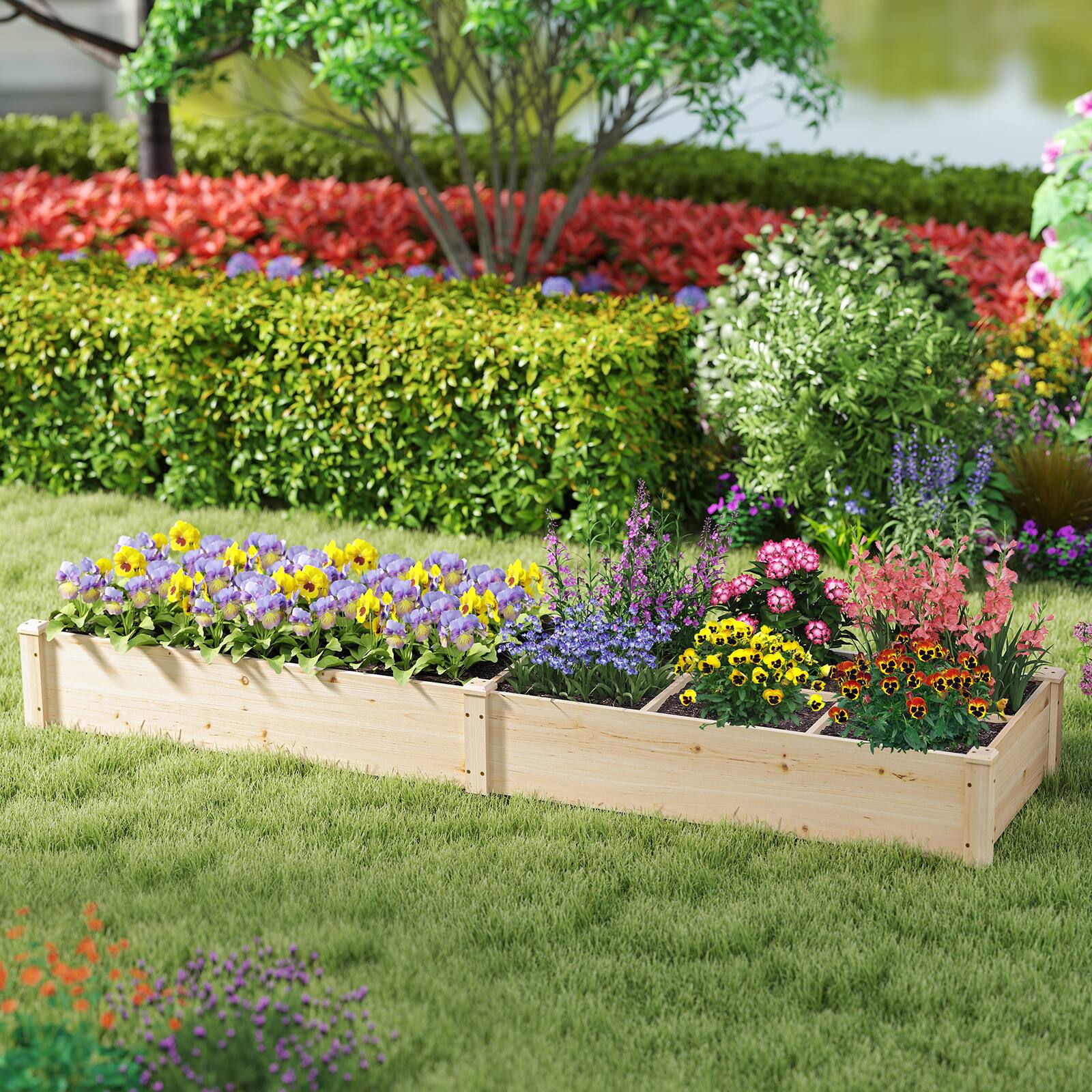 Alt View 1. Costway - Costway Wooden Raised Garden Bed, Elevated Patio Planter with 7 Planting Compartments for Flower - Natural.