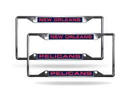 Rico Industries - New Orleans Pelicans NBA (Set of 2) All Corner EZ View Chrome Metal Laser Cut License Plate Frames - Multi