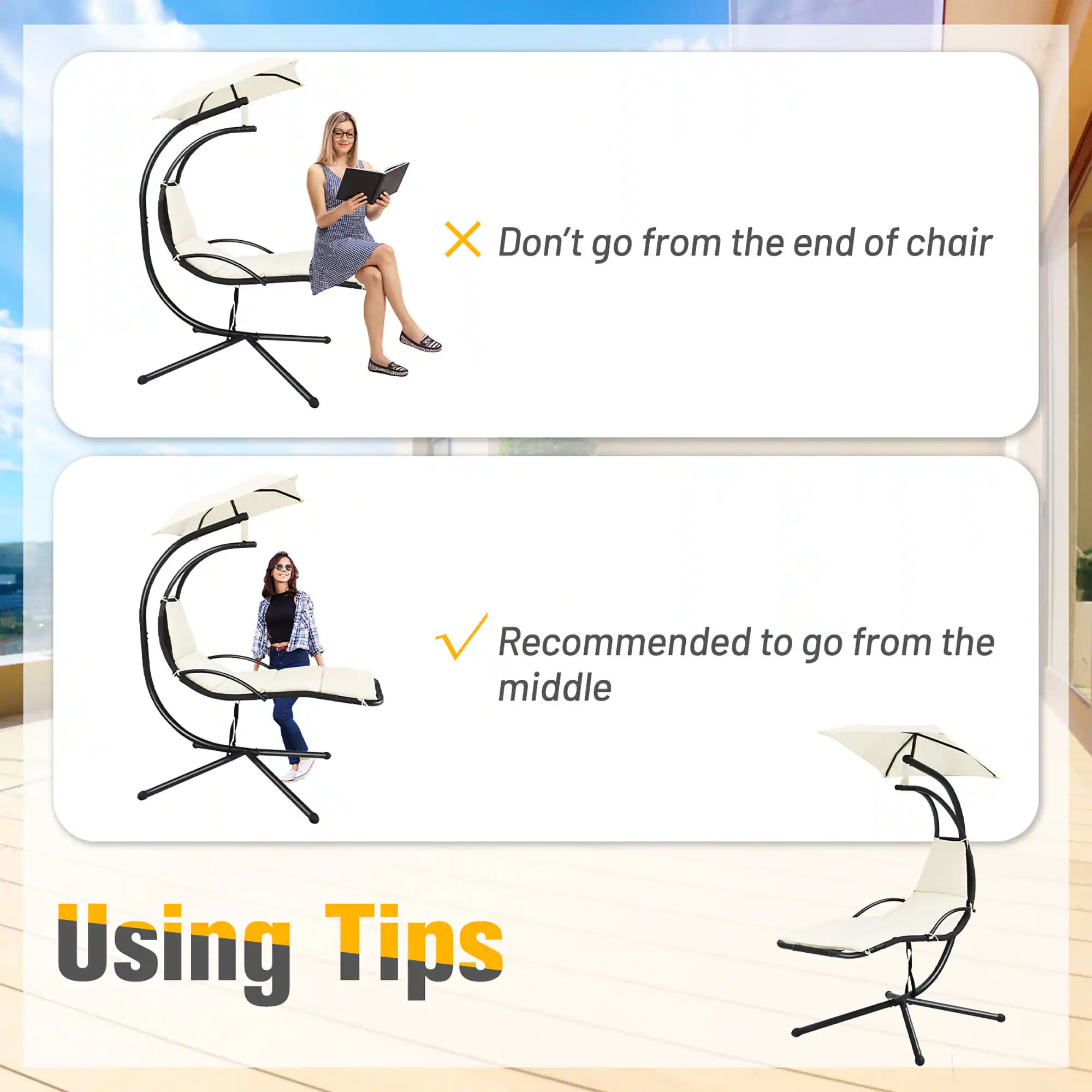 Using Tips

- Don't go from the end of chair
- Recommended to go from the middle
