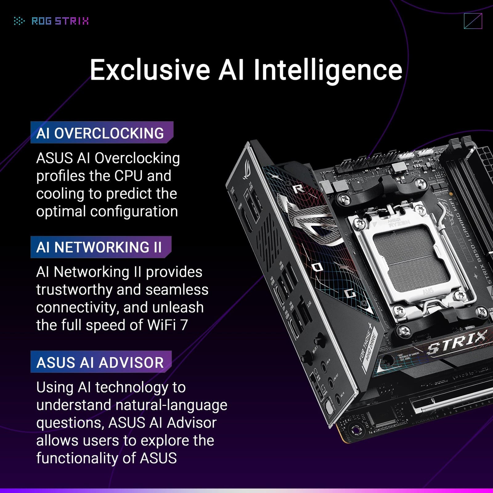 ASUS ROG Strix B850 I Gaming WiFi AMD AM5 Mini ITX Motherboard ROG