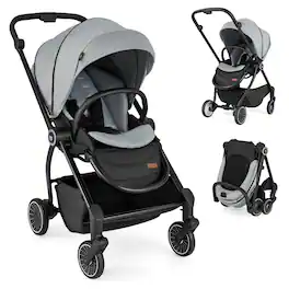 Costway - Baby Stroller Foldable Infant Pram Stroller with Reclining Backrest Handle - Gray