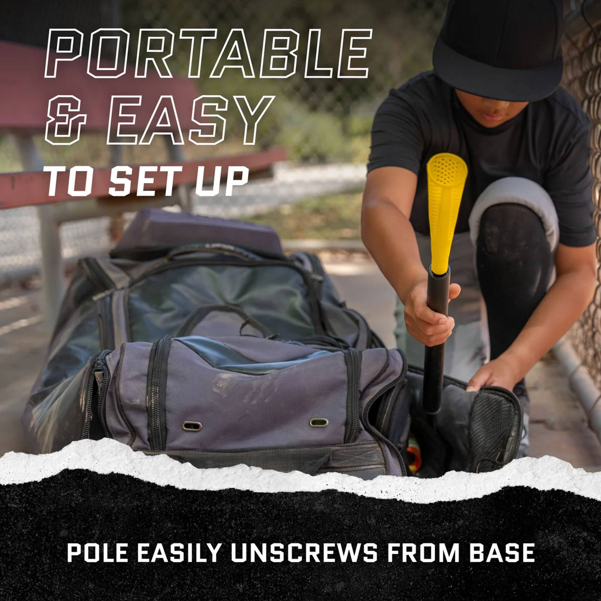 PORTABLE & EASY TO SET UP  
POLE EASILY UNSCREWS FROM BASE