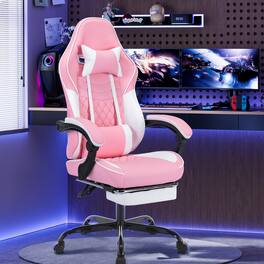 LUCKY ONE - Racing Style Computer Gaming Chair W/ Massage Lumbar, Pocket Spring Cushion & Footrest - Pink