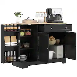 Homcom - Sideboard Cabinet, 41" Kitchen Buffet Cabinet with Drawer, Adjustable Shelf - Black