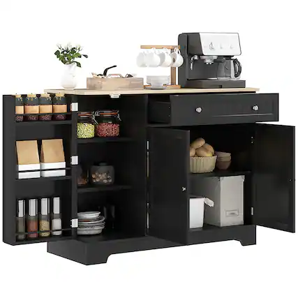 Front. Homcom - Sideboard Cabinet, 41" Kitchen Buffet Cabinet with Drawer, Adjustable Shelf - Black.