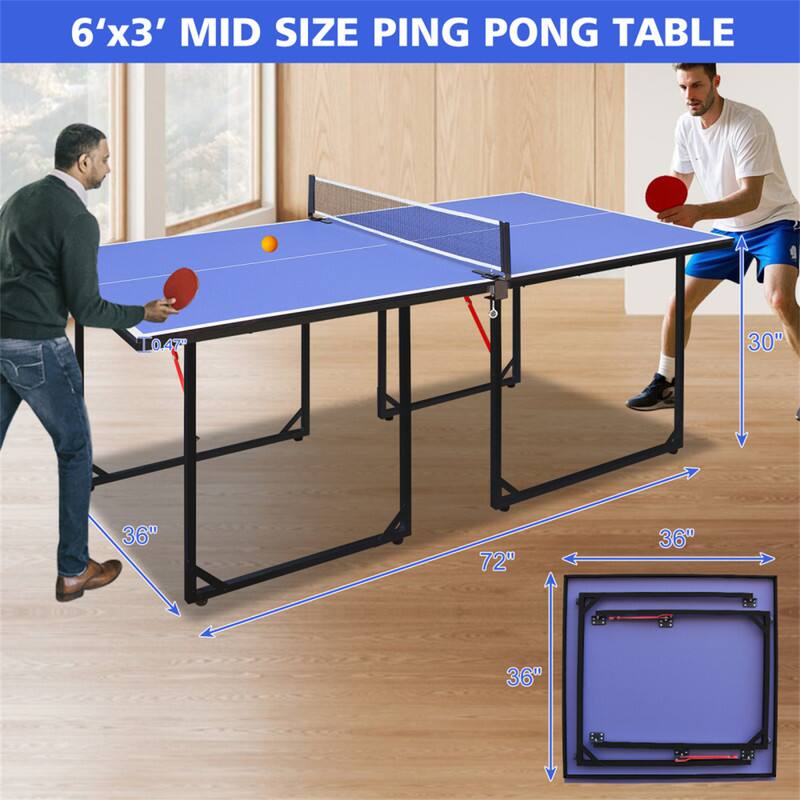 6'x3' MID SIZE PING PONG TABLE  
- 0.47  
- 30"  
- 36"  
- 72"  
- 36"  
- 36"