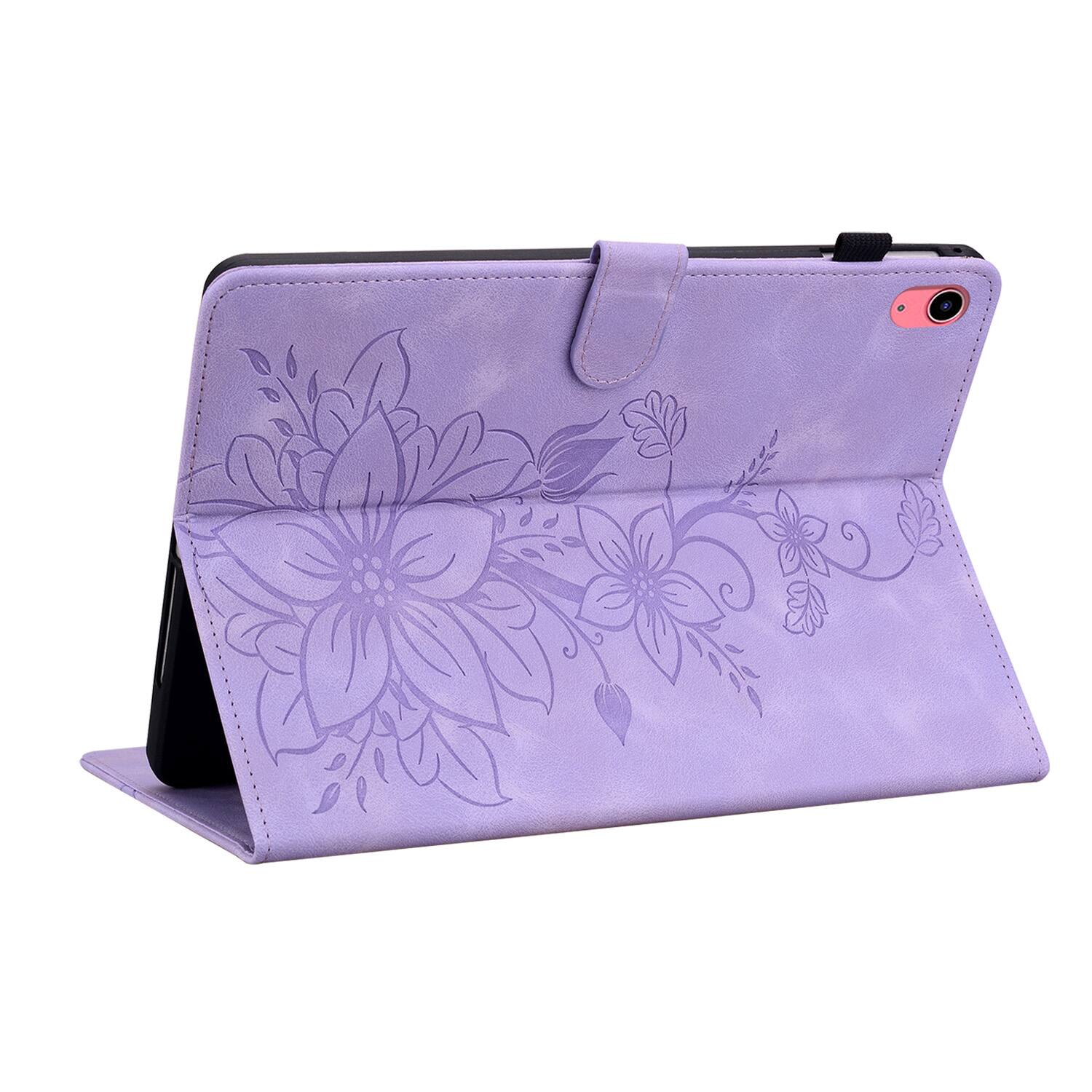 Back. Dteck - Case for Apple iPad (A16) 11" 2025 & iPad 10th Gen 2022,Embossed Pattern PU Leather Flip Card Holder Kickstand Cover - Purple.