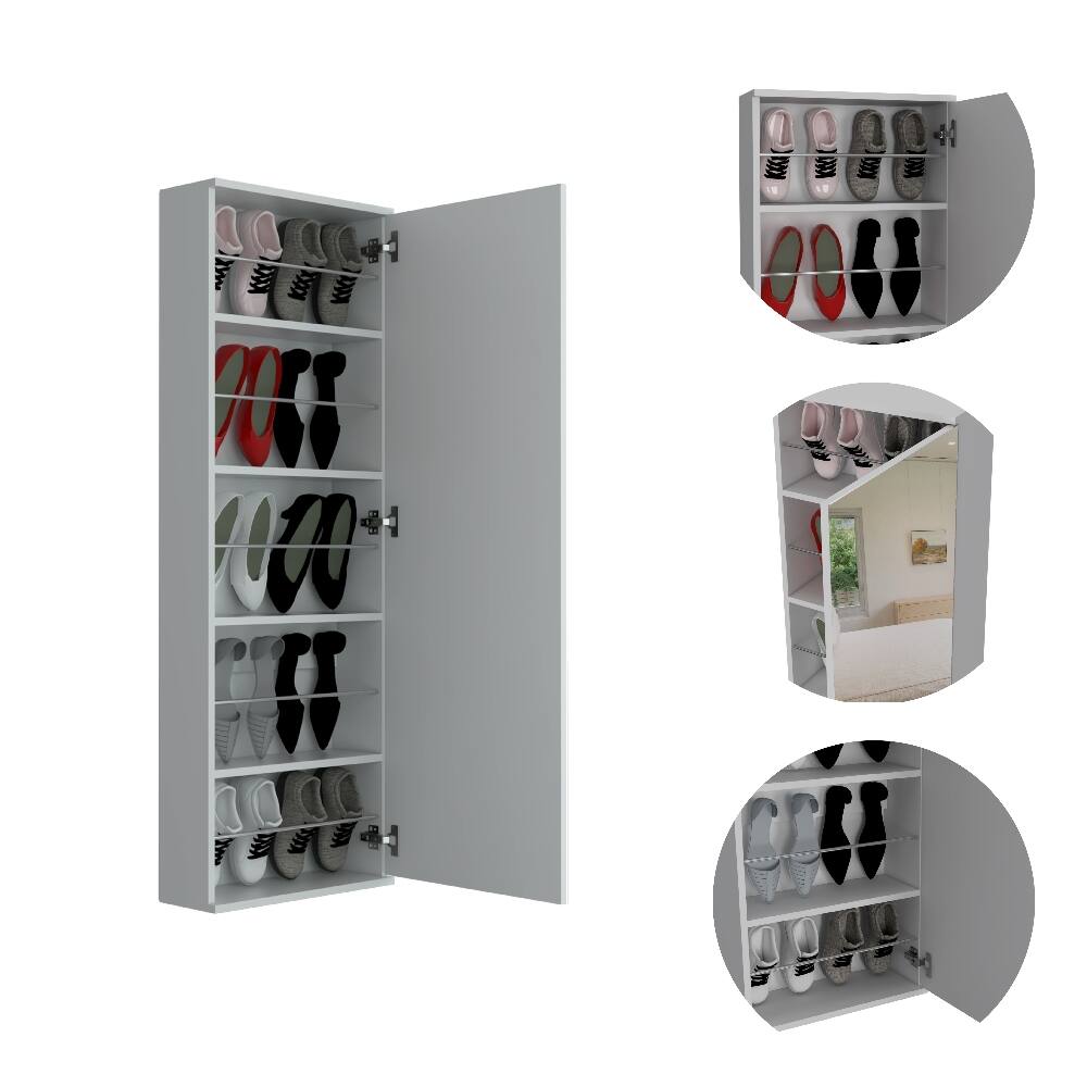 Alt View 1. Loheer - Loheer Wall Mounted Shoe Rack With Mirror White Modern Shoe Cabinet Fifty Four Inch - White.