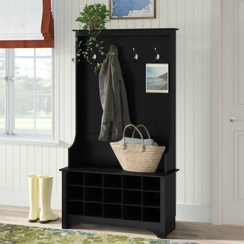 Left. Hivvago - Hivvago Black Entryway Hall Tree Shoe Cubbie Coat Rack - Black.