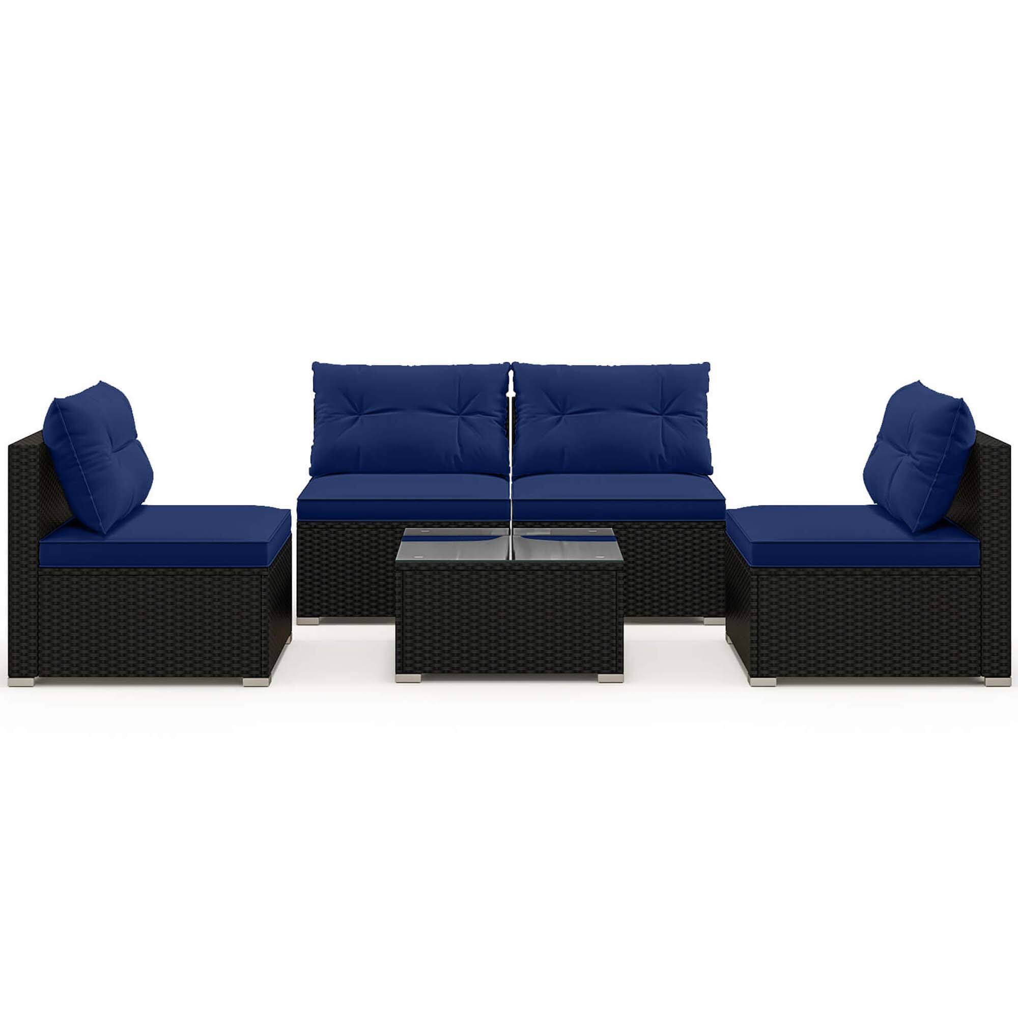 Alt View 3. Gymax - Gymax 5 PCS Patio Furniture Set w/ Seat & Back Cushions Tempered Glass Tabletop Navy - Navy.