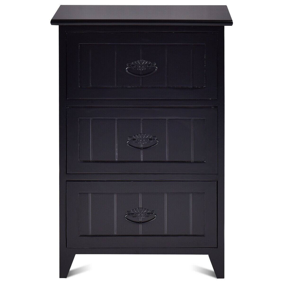 Alt View 18. Costway - 3 Drawers Nightstand End Table Storage Wood Side Bedside - Black.