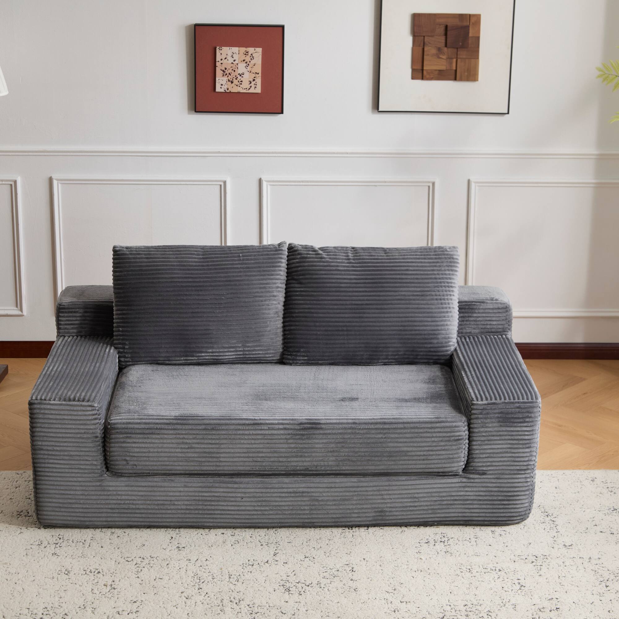Alt View 5. GOODSILO - Modern Corduroy Loveseat Sofa Bed | Reversible Cushions & Deep Seating for Compact Spaces - Dark Grey.