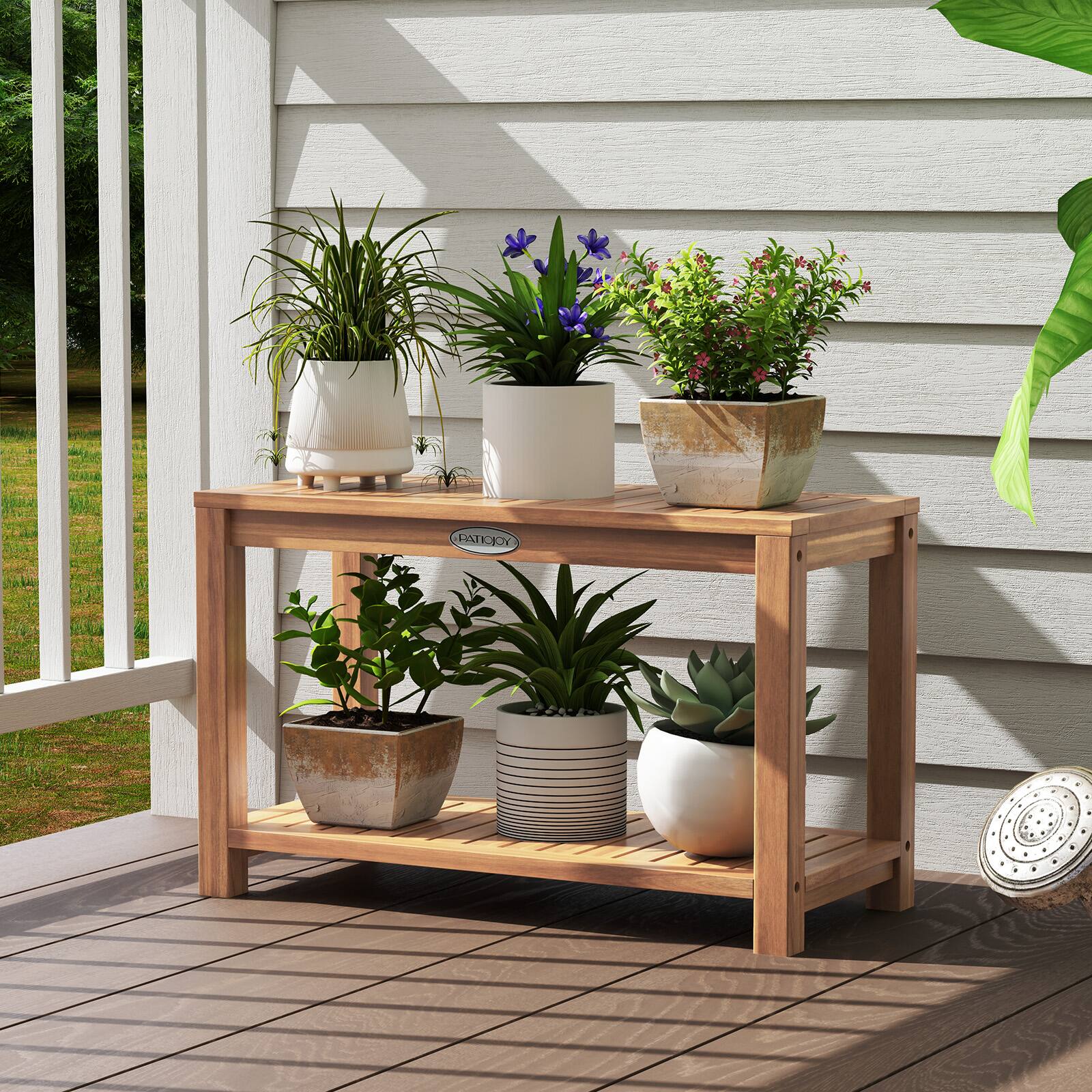 Alt View 8. Gymax - Gymax 30 Inch Teak Wood Shower Bench Inside Shower Stool w/ Storage Shelf for Adults - Teak.