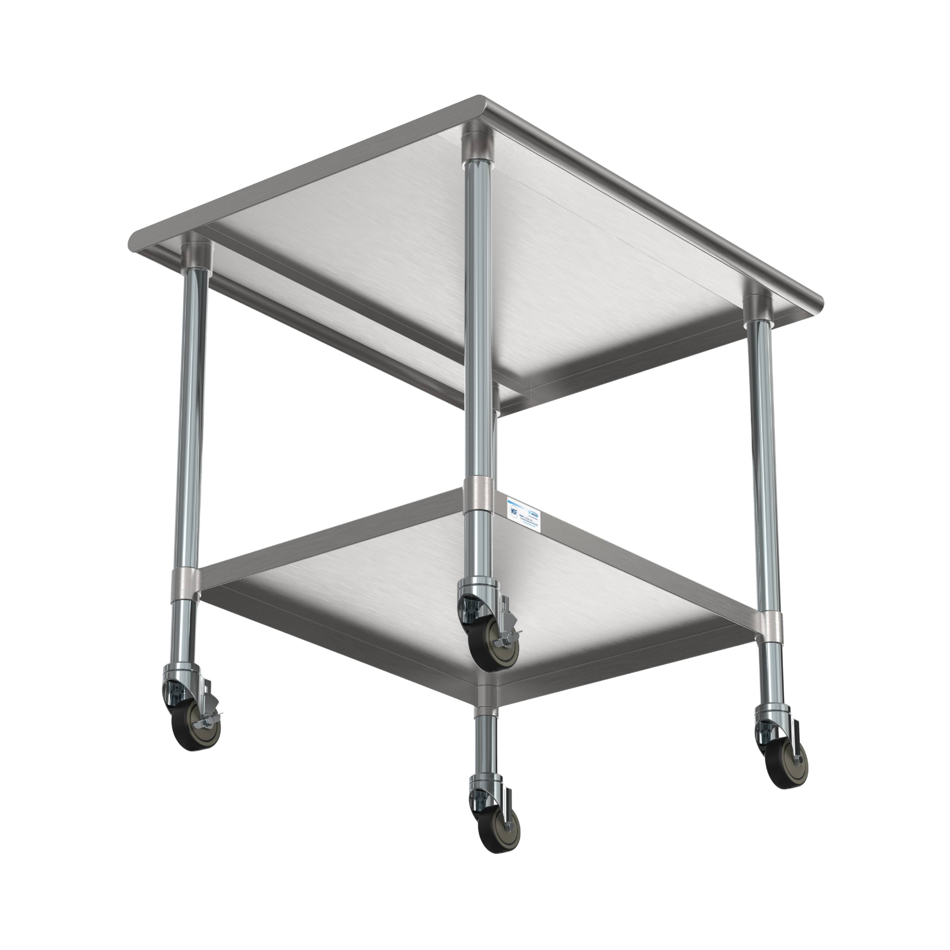 Left. Koolmore - 30" x 36" 18-Gauge 304 Stainless Steel Commercial Work Table with Casters, CT3036-18C. - Silver.