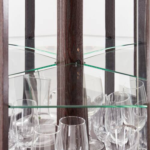 Alt View 2. LUCKY ONE - 15.31in Freestanding Corner Curio Cabinet with Glass Shelves LED Light Display for Wine Bar Collectibles - Cherry.