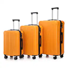 Ropilly - 3 Piece Hard Shell Luggage Set Black and Orange Suitcase Set ABS Spinner Wheel Luggage - Black+Orange