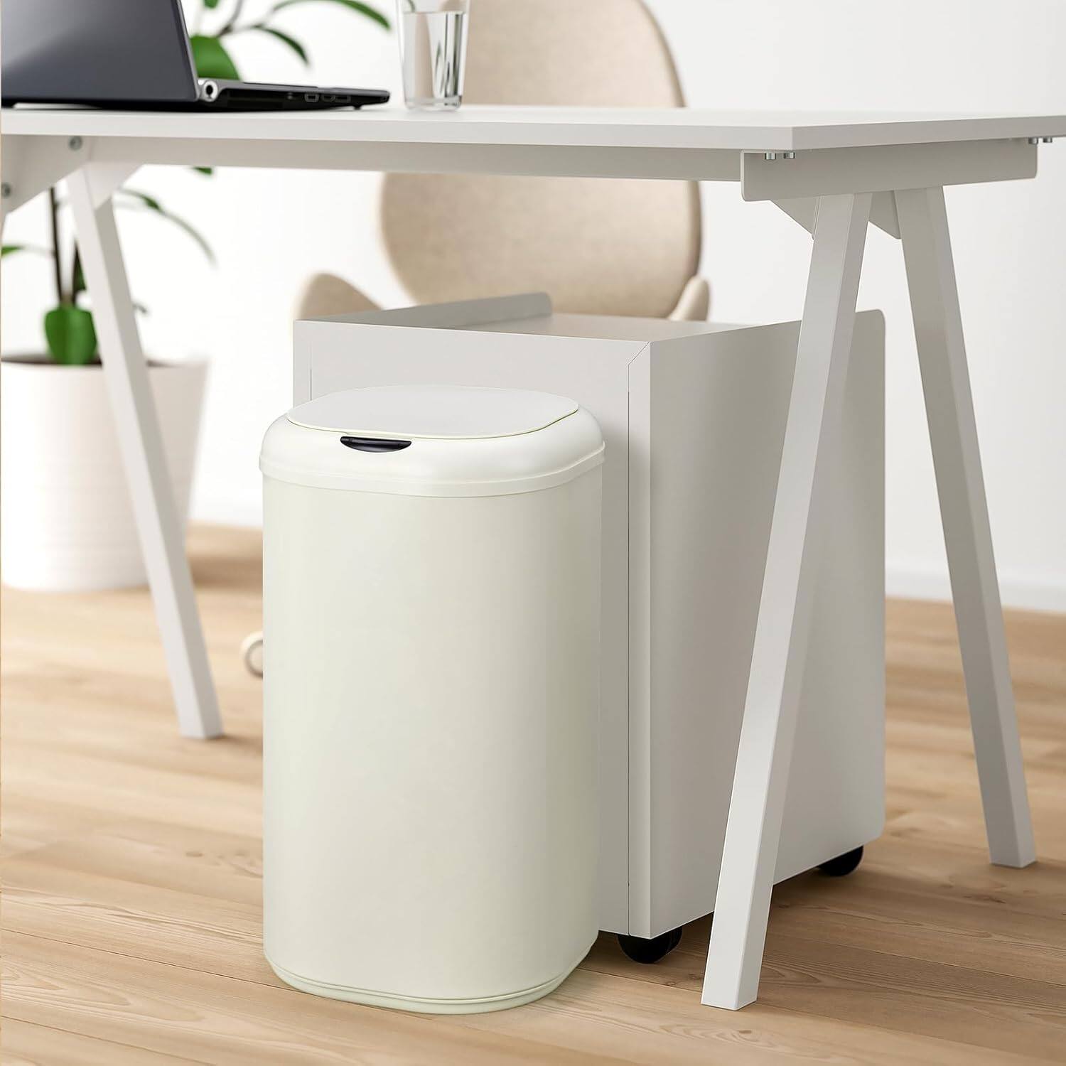 Alt View 4. Homhougo - Smart Sensor Trash Can 8 Gallon, Touchless Automatic Stainless Steel Kitchen Bin with Lid - Beige.