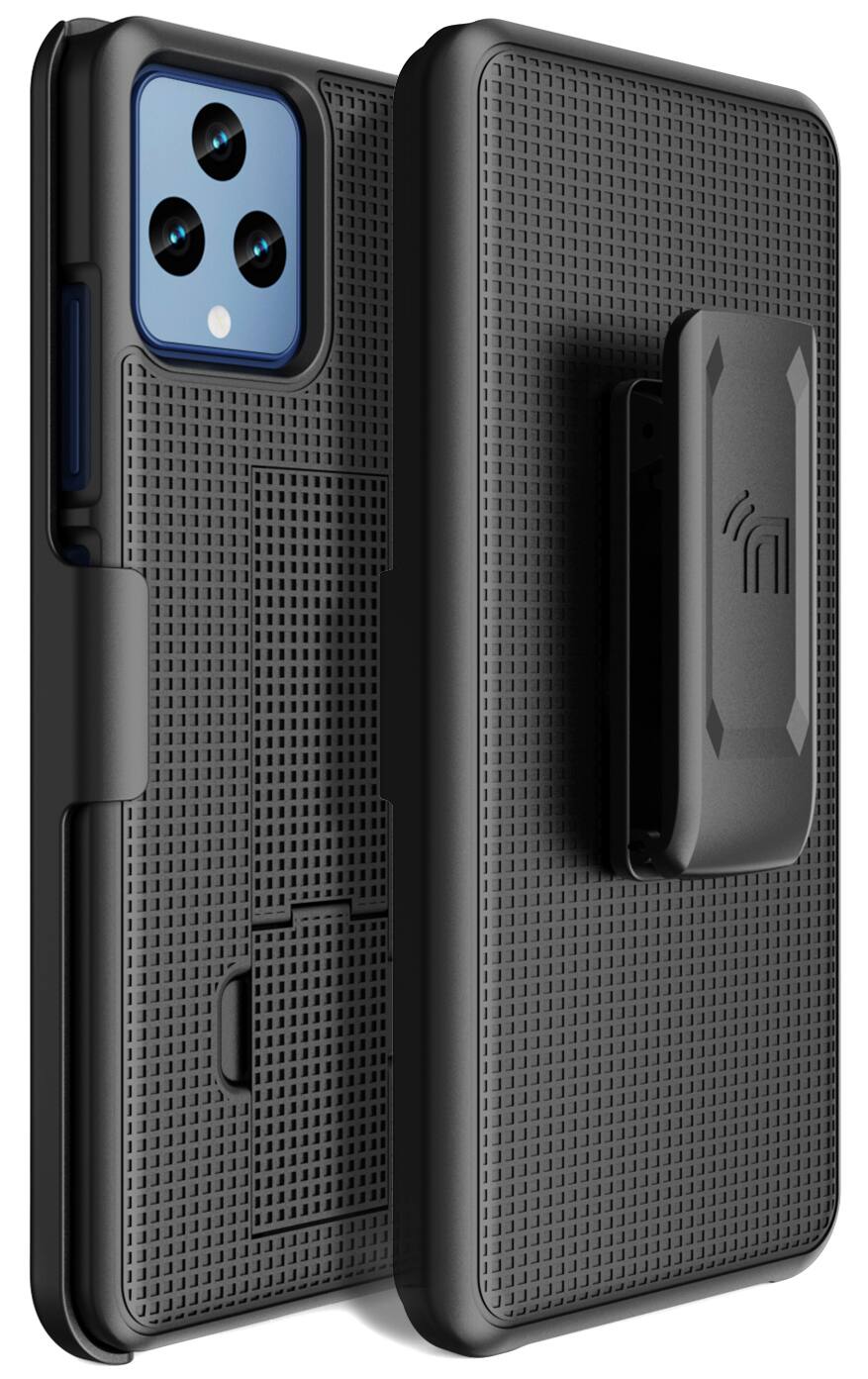 Alt View 8. Nakedcellphone - Combo for T-Mobile REVVL 6X 5G (2023) / REVVL 6 5G (2022) - Case with Stand and Belt Clip Holster - Black.