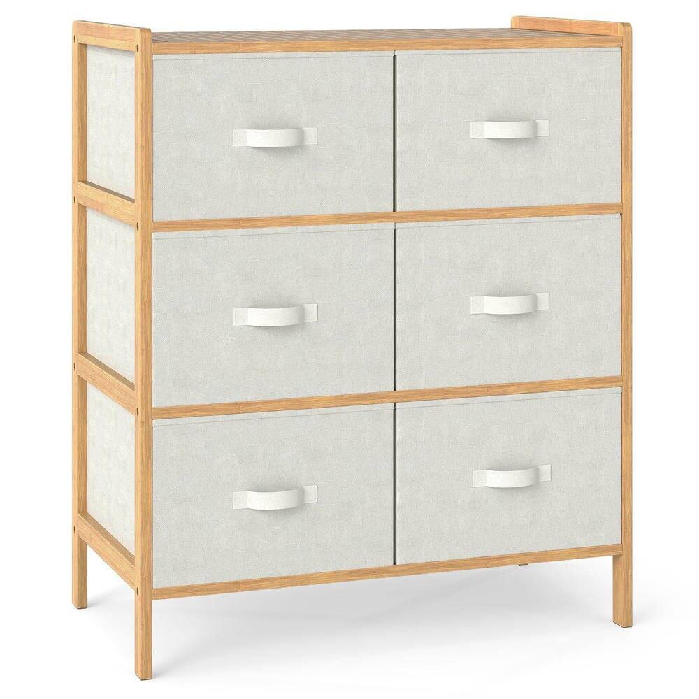 Front. Kadyn - 6-Drawer Fabric Dresser,6 Folding Fabric Bins Included, Spacious Storage for Bedroom/Living Room, Natural - Brown.