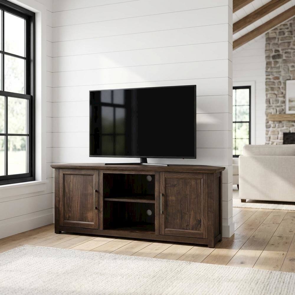 Alt View 1. FurniFact - Corner TV Stand for 65+ Inch TVs in Black Wood Finish with Storage - Gray.