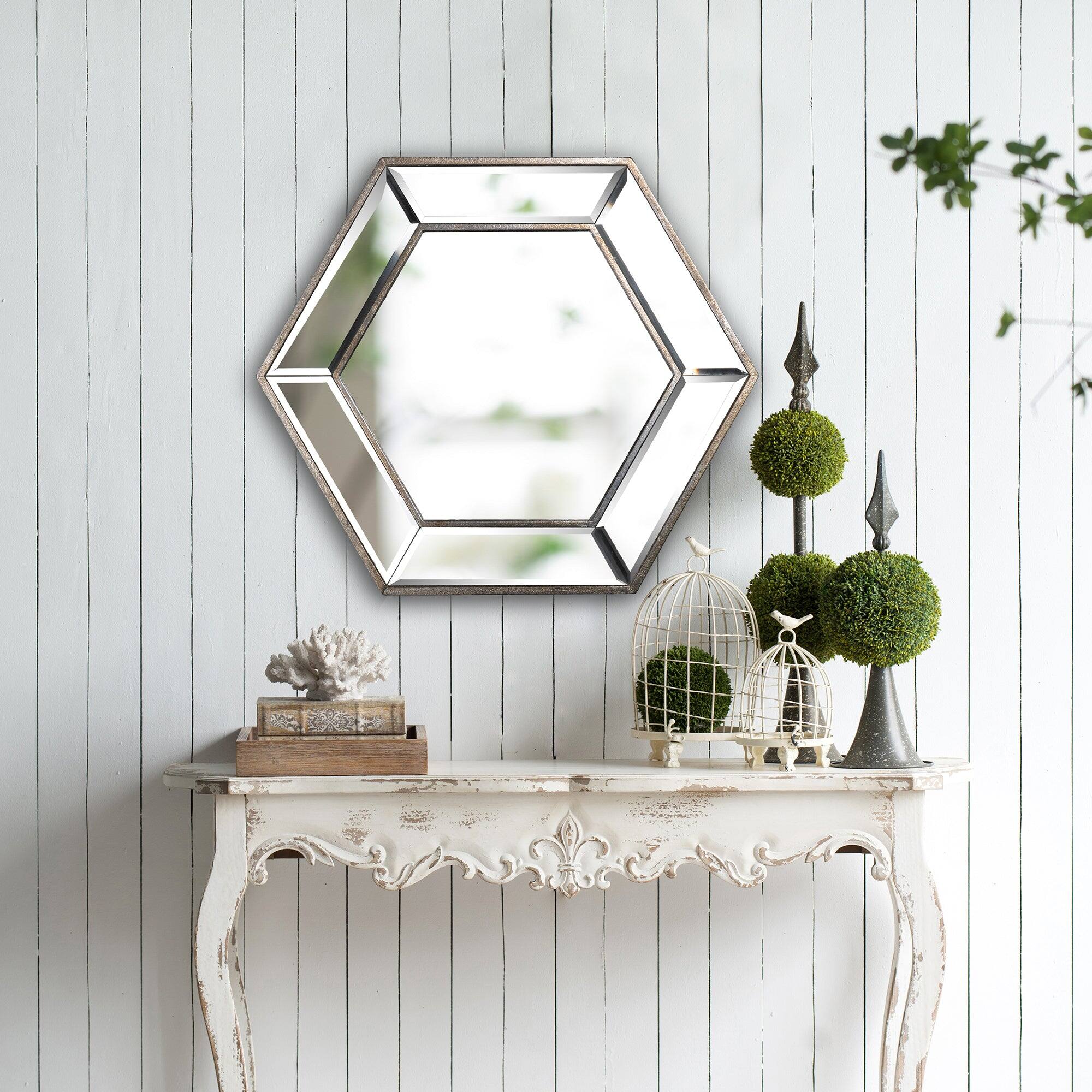 Alt View 3. BreeBe - 20x18 Hexagon Wall Mirror with Contemporary Glass Design Home Decor Accent Mirror for Living Room Entryway Bedroom - Silver.