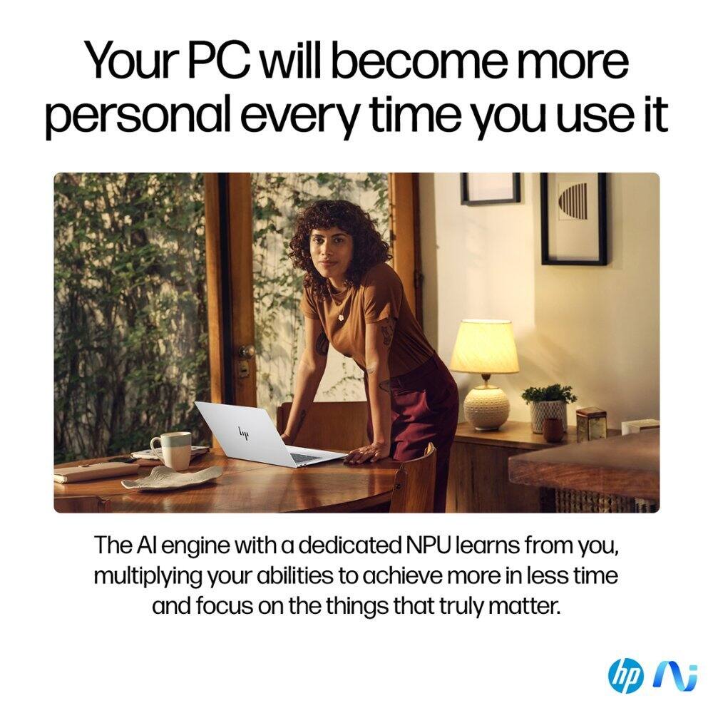 Your PC will become more personal every time you use it.

The AI engine with a dedicated NPU learns from you, multiplying your abilities to achieve more in less time and focus on the things that truly matter.

hp