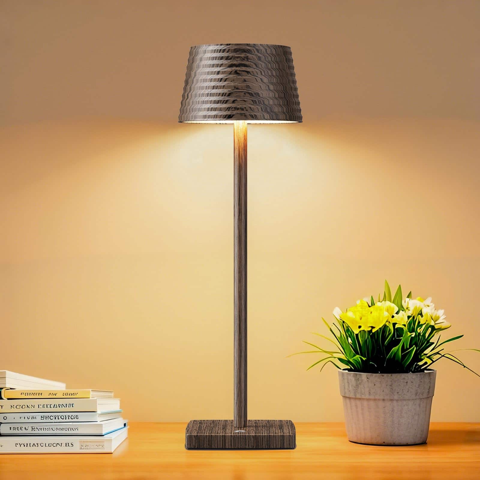 Dazzling Pops - Cordless Rechargeable Table Lamp Color Temperature Dimmable IP54 Waterproof Battery Operated Portable - 1-Pack-Walnut