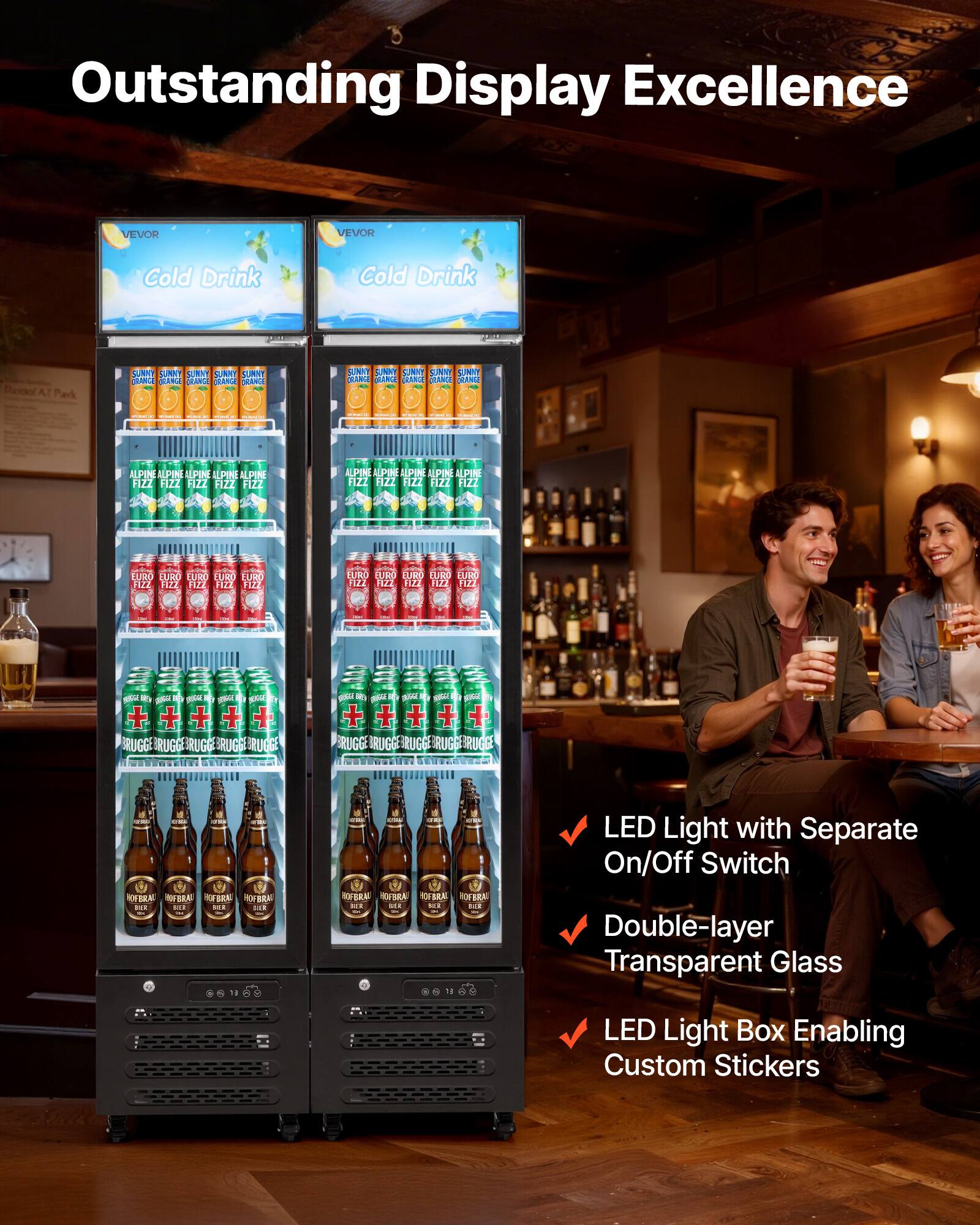 Outstanding Display Excellence

VEVOR Cold Drink

LED Light with Separate On/Off Switch
Double-layer Transparent Glass
LED Light Box Enabling Custom Stickers