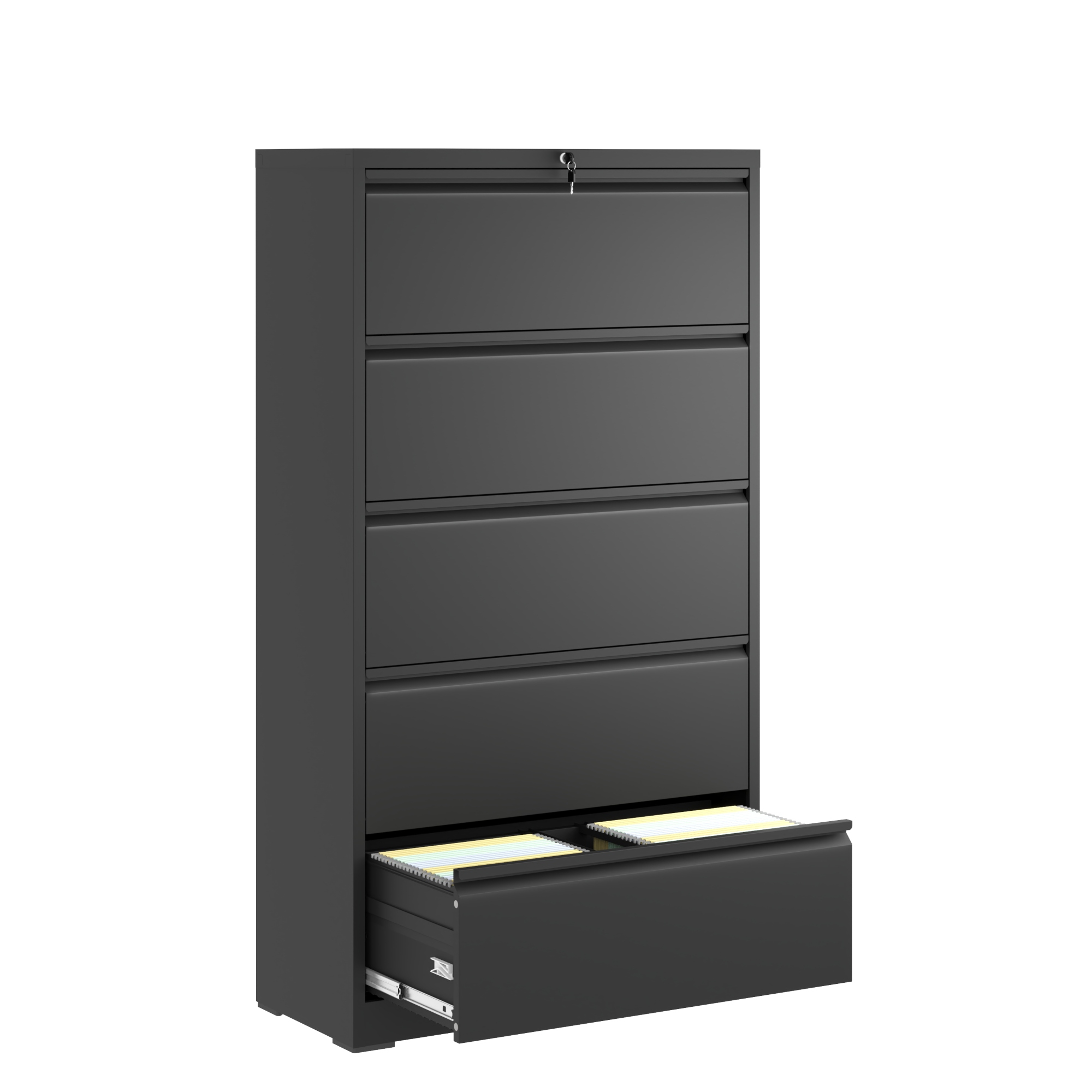 GOODSILO - Steel Lateral Filing Cabinet with Locking System for Legal/Letter Files - 5 Drawers - Black