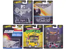 "Pop Culture 2025" 5 piece Set K "Premium Series" Diecast Model Cars by Hot Wheels - Multicolor