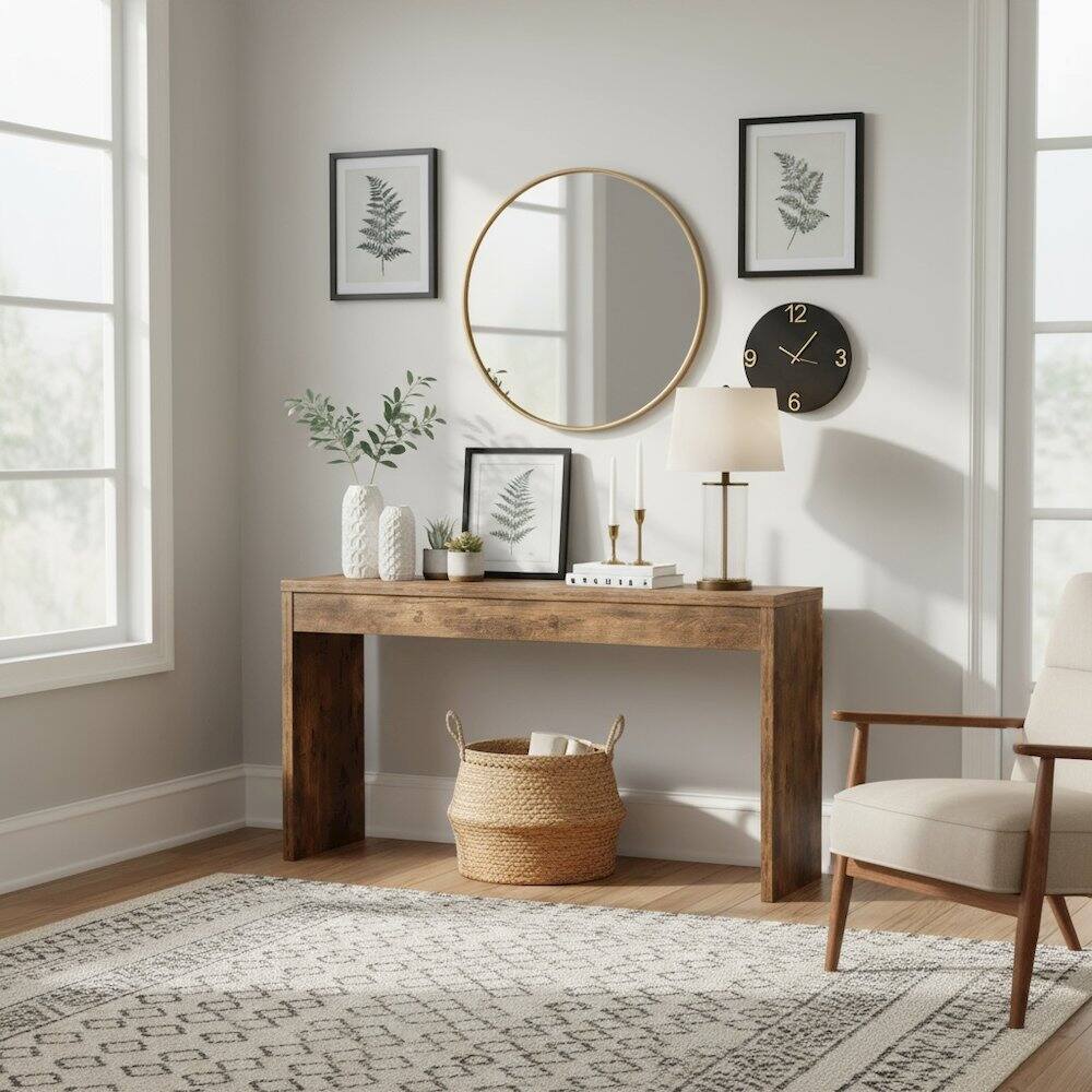 Alt View 1. FurniFact - Console Desk, Brown, 48 Inch - Barnwood.