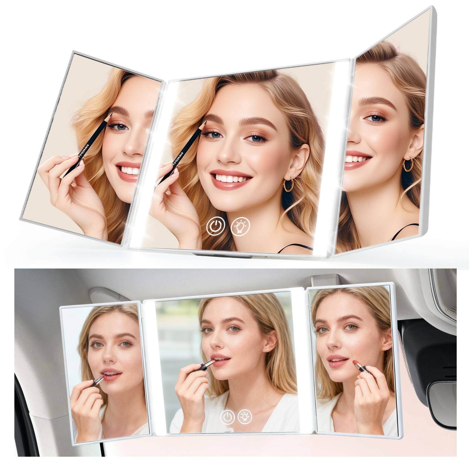 Front. Pacoar Cade - Car Makeup Mirror With Way Lights Sun Visor Vanity For Truck Accessories Women Espejo Para Carro Fits Gift Travel... - White.