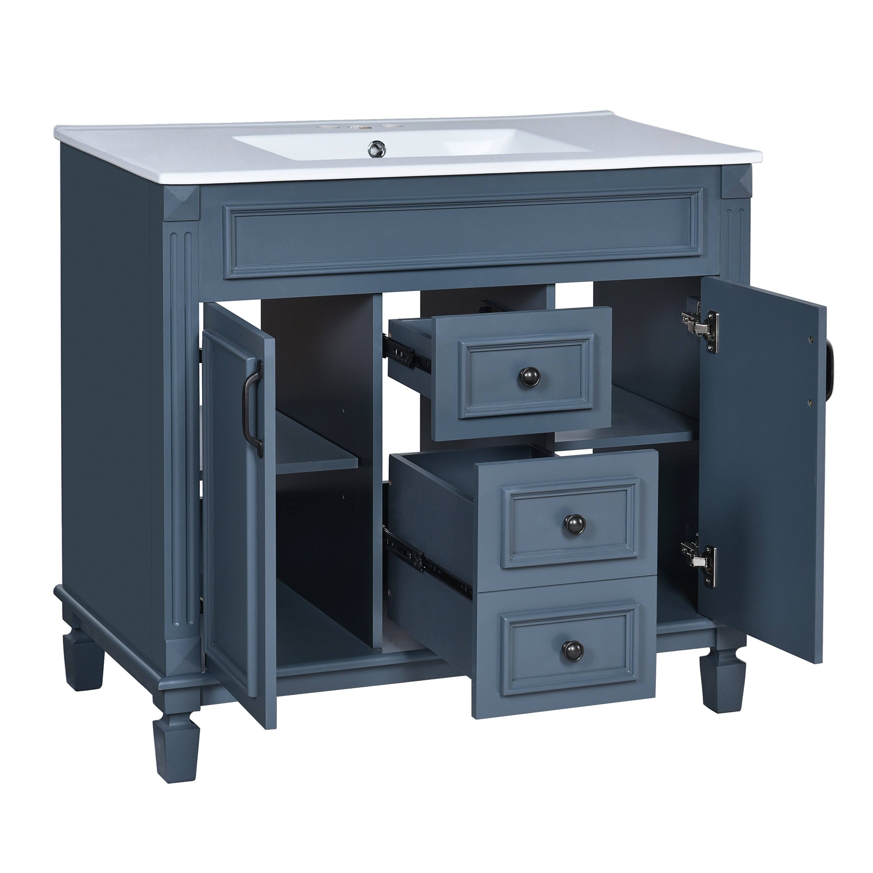 Alt View 10. Boyel Living - 36 Inch Bathroom Vanity with Ceramic Sink 2 Doors 2 Drawers Blue - Blue.