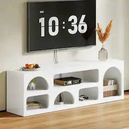 Tribesigns - 63" TV Stand for 60/65/70-Inch TV, Modern Entertainment Center with 6 Open Storage Shelves, Wood Television Console for - White