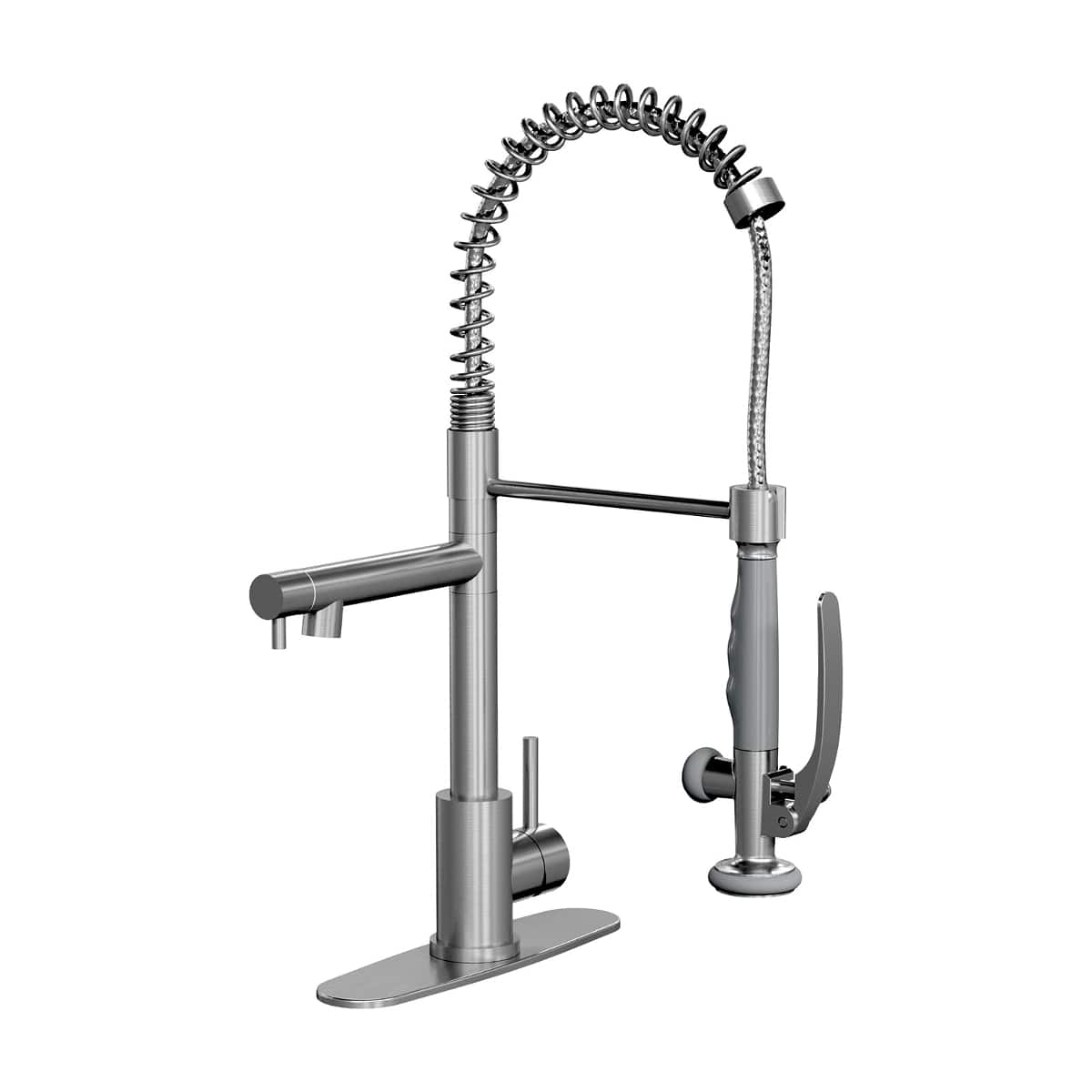 Ropilly - Commercial Kitchen Faucet with Pull Down Sprayer, Spring Kitchen Faucet, Single Handle - Brushed Nickel