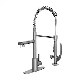 Ropilly - Commercial Kitchen Faucet with Pull Down Sprayer, Spring Kitchen Faucet, Single Handle - Brushed Nickel