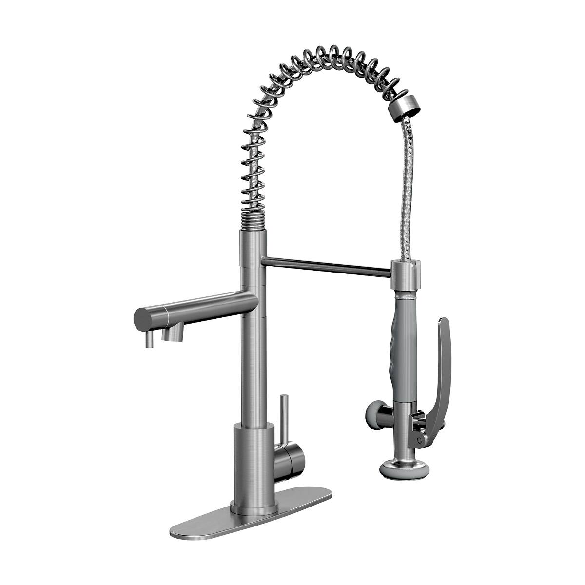 Front. Ropilly - Ropilly Commercial Kitchen Faucet with Pull Down Sprayer, Brushed Nickel Spring Kitchen Faucet, Single Handle - Brushed Nickel.
