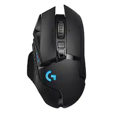 Front. Logitech - G502 Lightspeed Wireless Optical Gaming Mouse with RGB Lighting - Black.