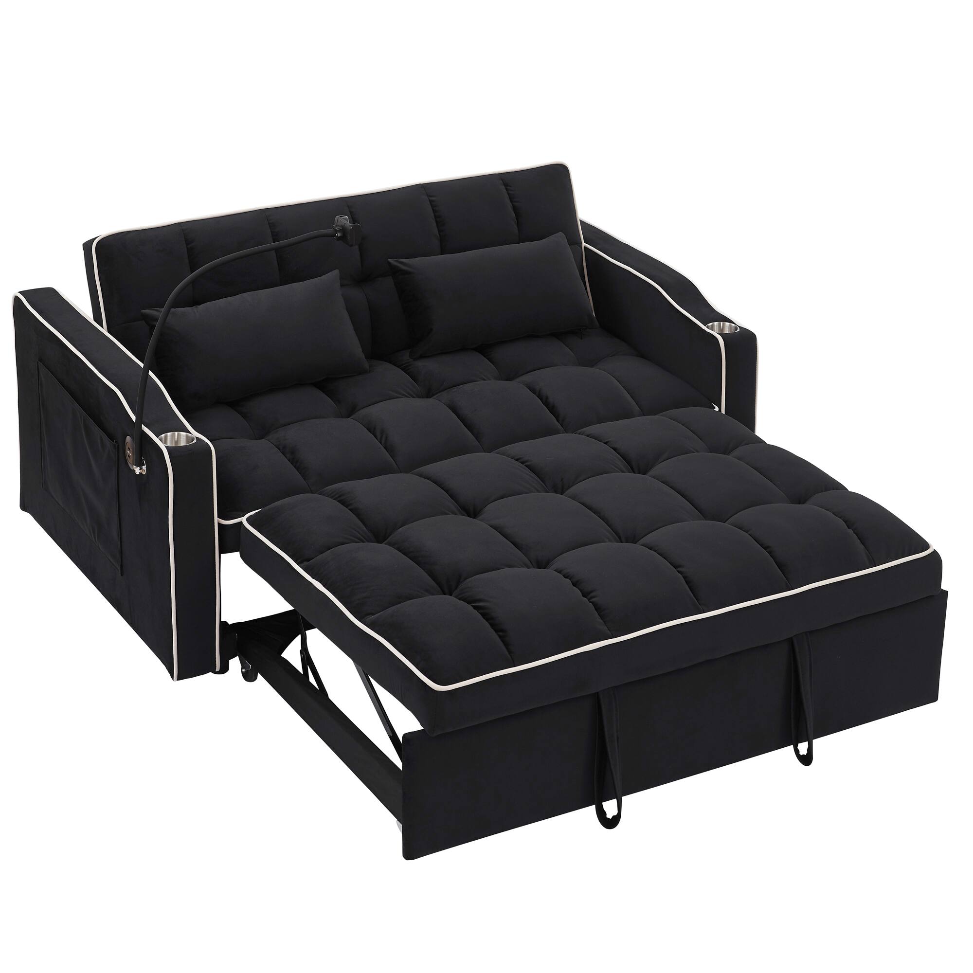 Alt View 6. GOODSILO - Versatile 55-Inch Foldable Sofa Bed with Adjustable Backrest and Modern Convenience Features for Living Spaces - Black.