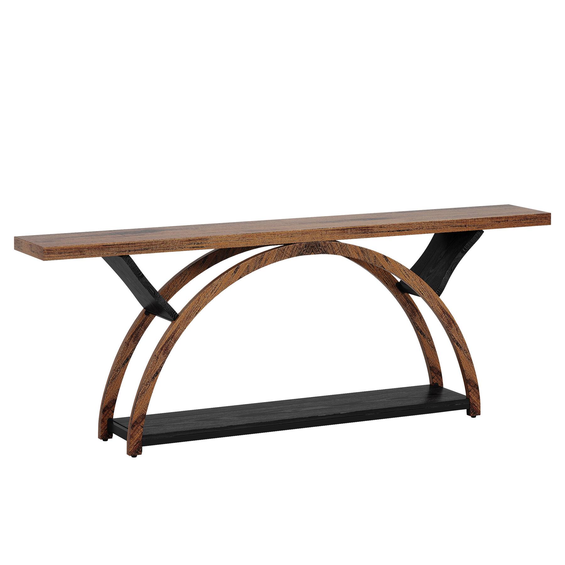 Left. TinyHomie - 70.87in Console Table with Storage Shelf Narrow Long Sofa Table Behind Couch Table 2-Tier Table with Half Moon Frame - Brown and Black.
