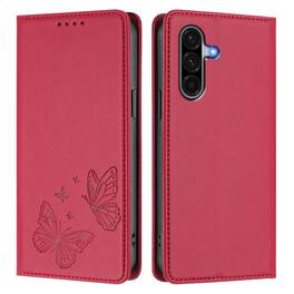 Dteck - For Samsung Galaxy S26 Butterfly Embossed PU Leather RFID Blocking Flip Kickstand Wallet Case with Card Slots - Red