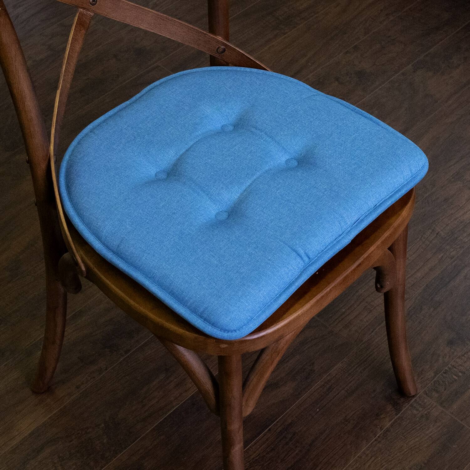 Left. Sweet Home Collection - Solid Color U Shaped Memory Foam 17" x 16" Chair Cushions, 12-Pack - Turquoise.